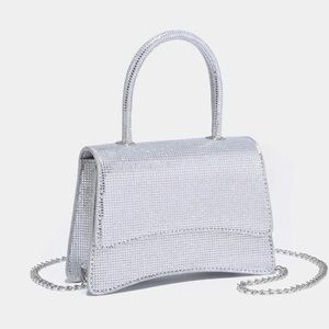 Mini Silver Glitter Top Handle Flap Square Bag